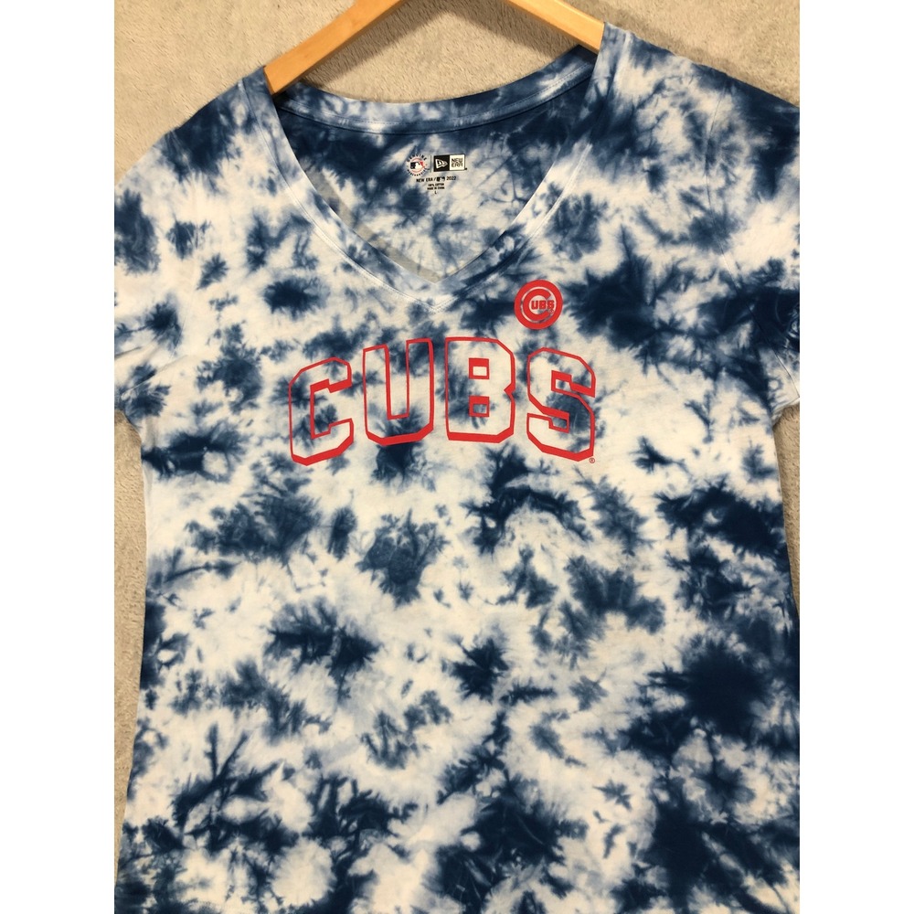 New Era Chicago Cubs MLB Tie Dye V-Neck T-Shirt Top Graphic Tee L